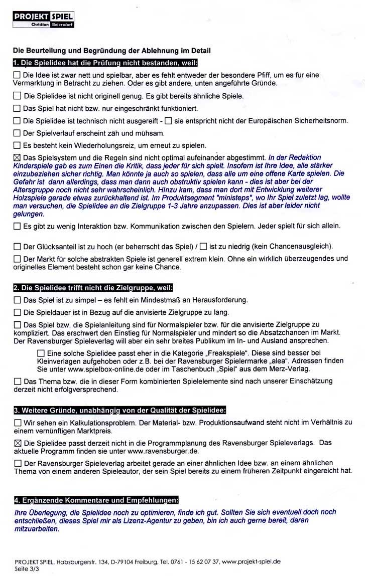 Spielevorschlag: Pr&uuml;fbericht 2 von Projekt-Spiel