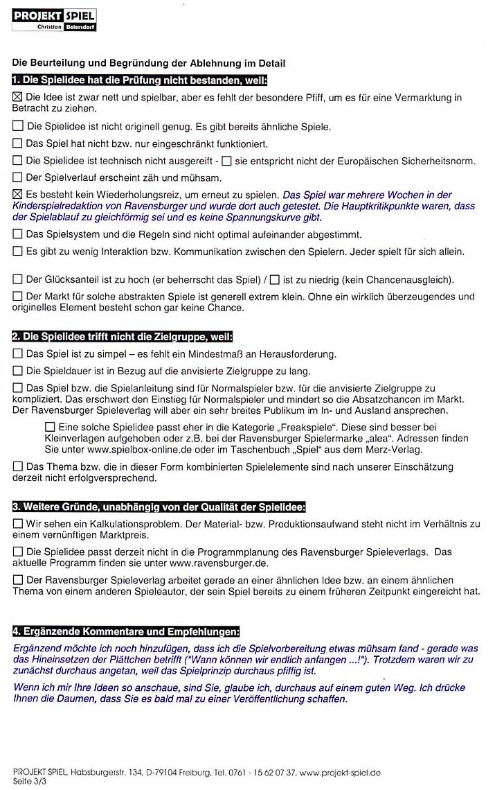 Spielevorschlag: Pr&uuml;fbericht 3 von Projekt-Spiel